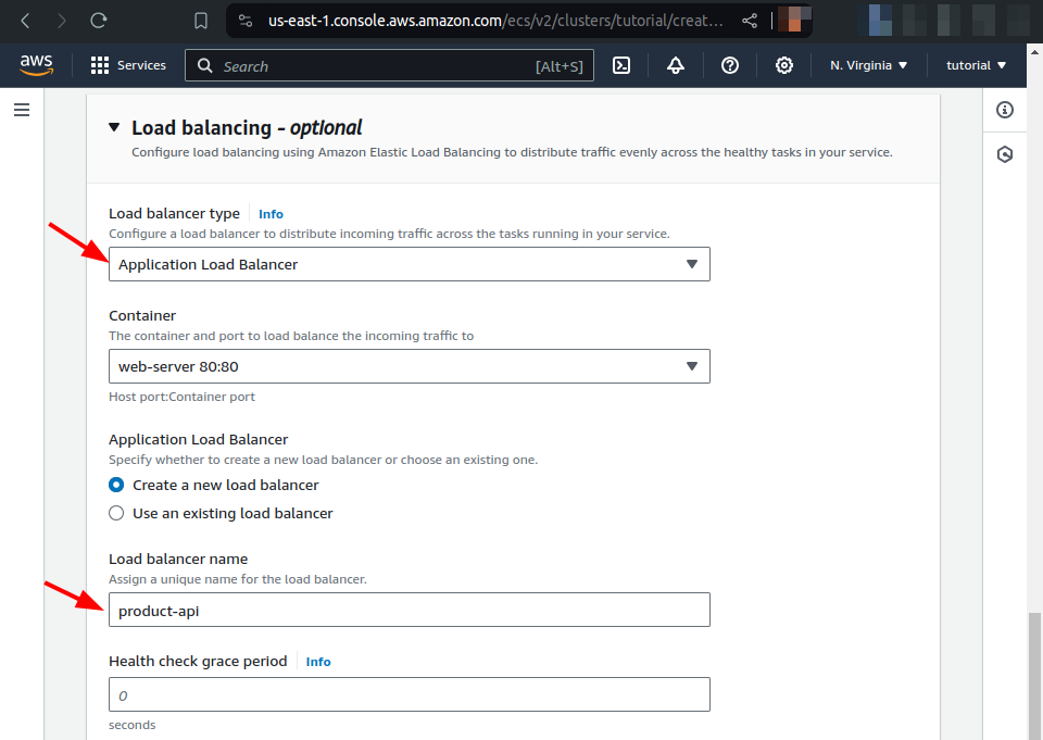 specify load balancer name and type