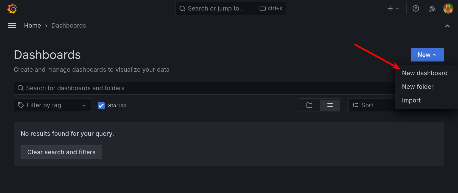 Creating a new Grafana dashboard