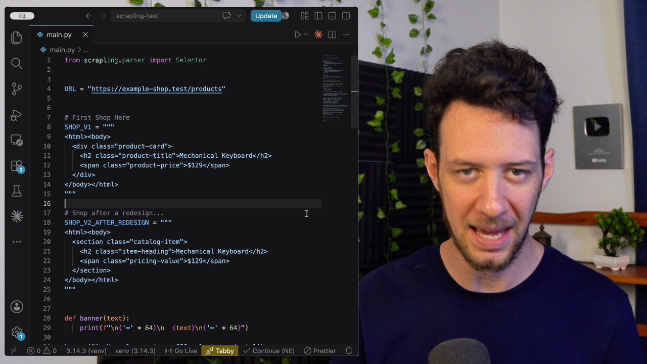 Python code showing the two HTML versions SHOP_V1 and SHOP_V2