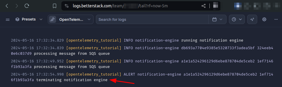 Better Stack alert error message