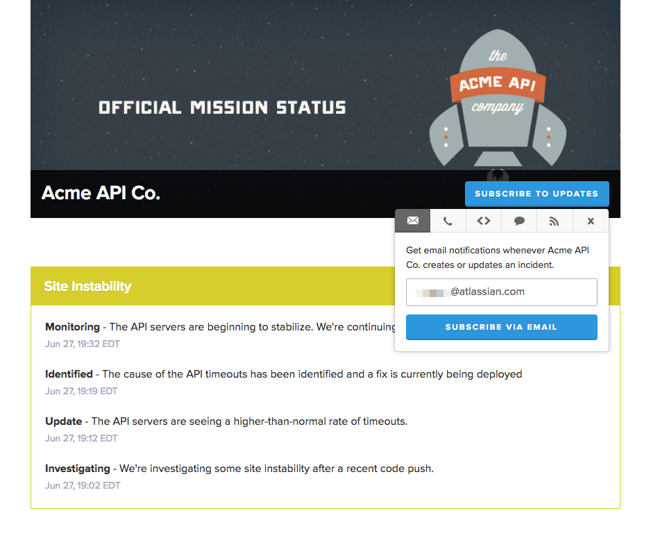 SCREENSHOT: Atlassian Statuspage subscriber notification settings