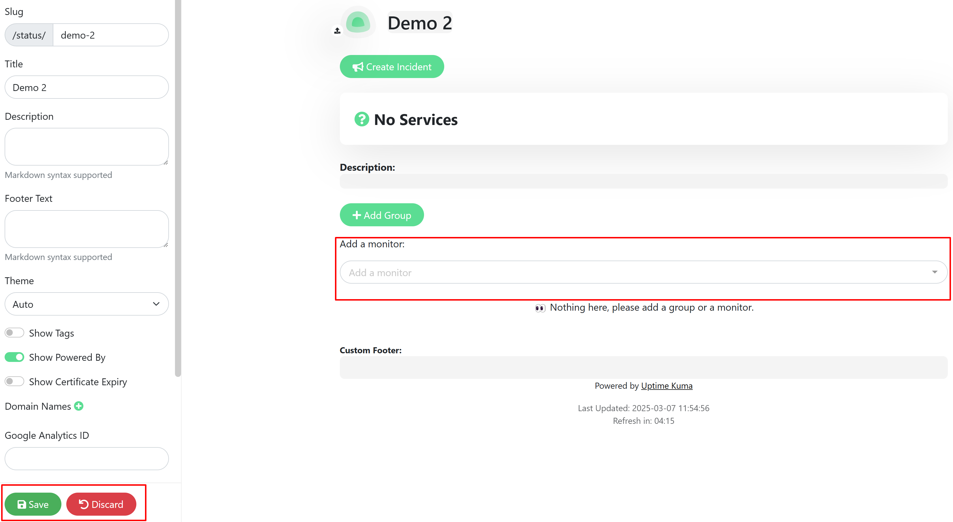 Screenshot of Cabot Status Page