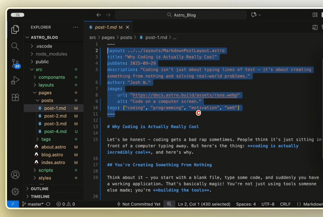 Frontmatter section at the top of a Markdown file