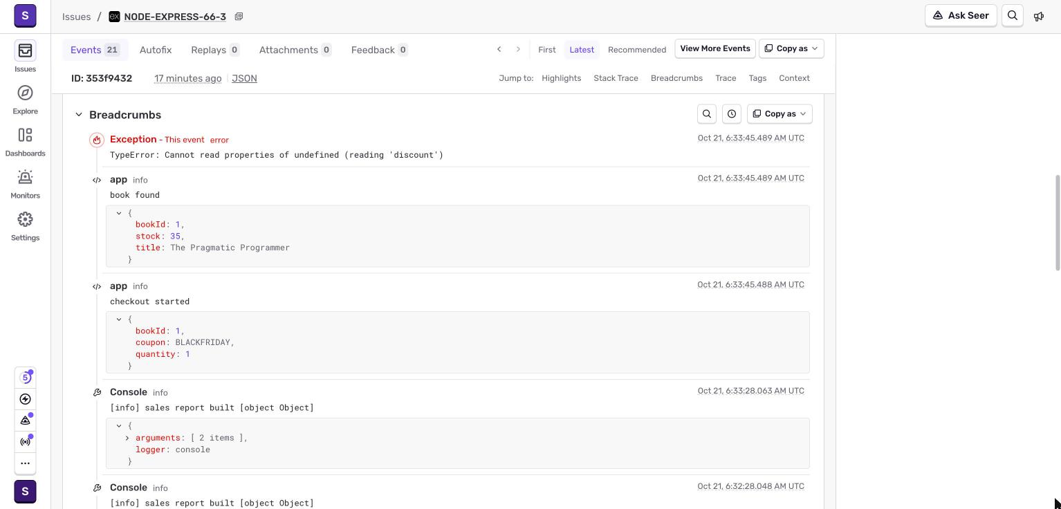 Screenshot: sentry-04-breadcrumbs