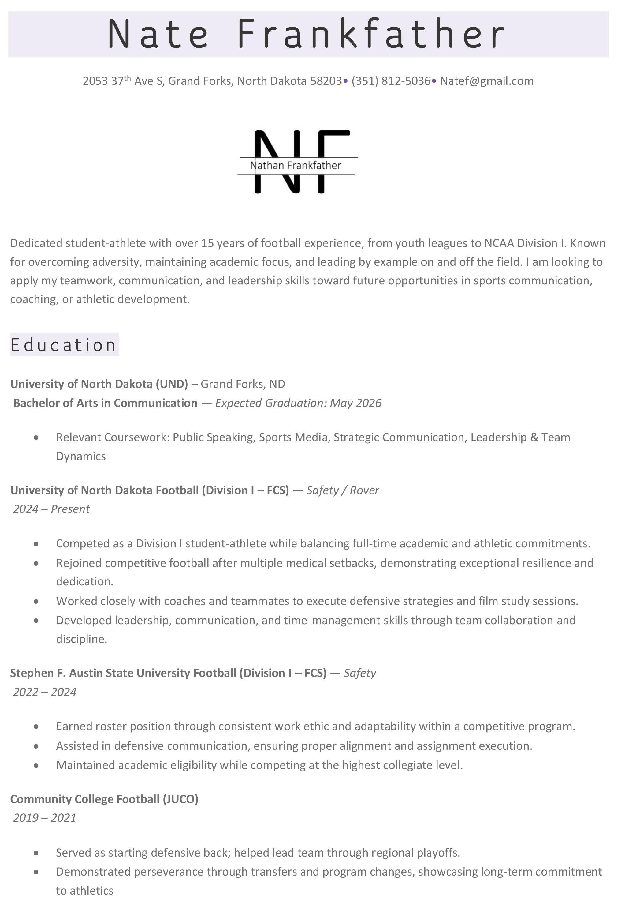 Nate Frankfather Resume