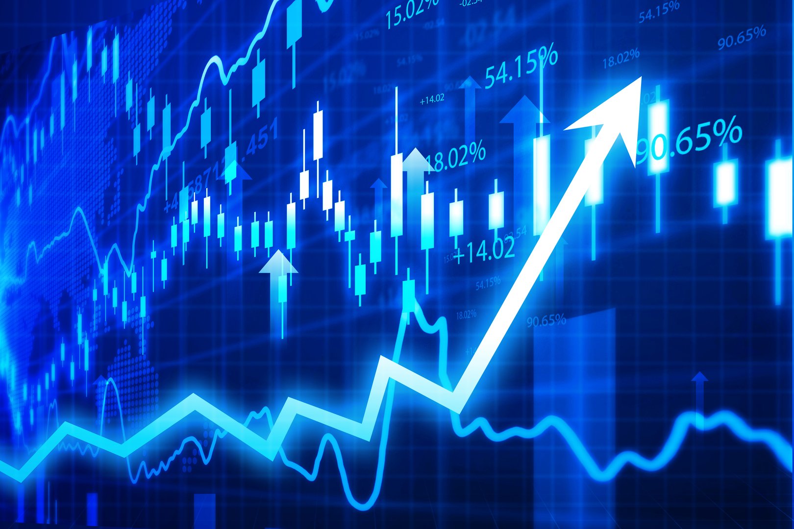 Stock market trading growth graph. 3d illustration