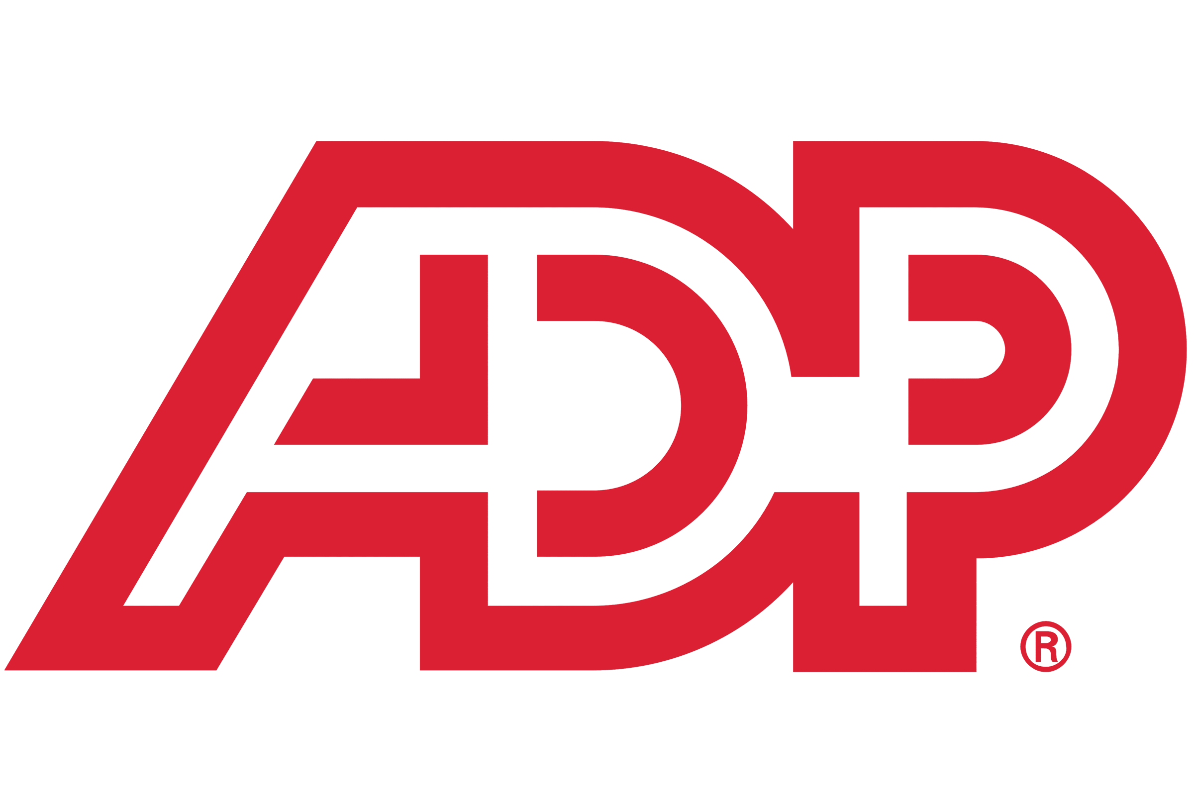 Red ADP logo with bold, interconnected letters on a transparent background.