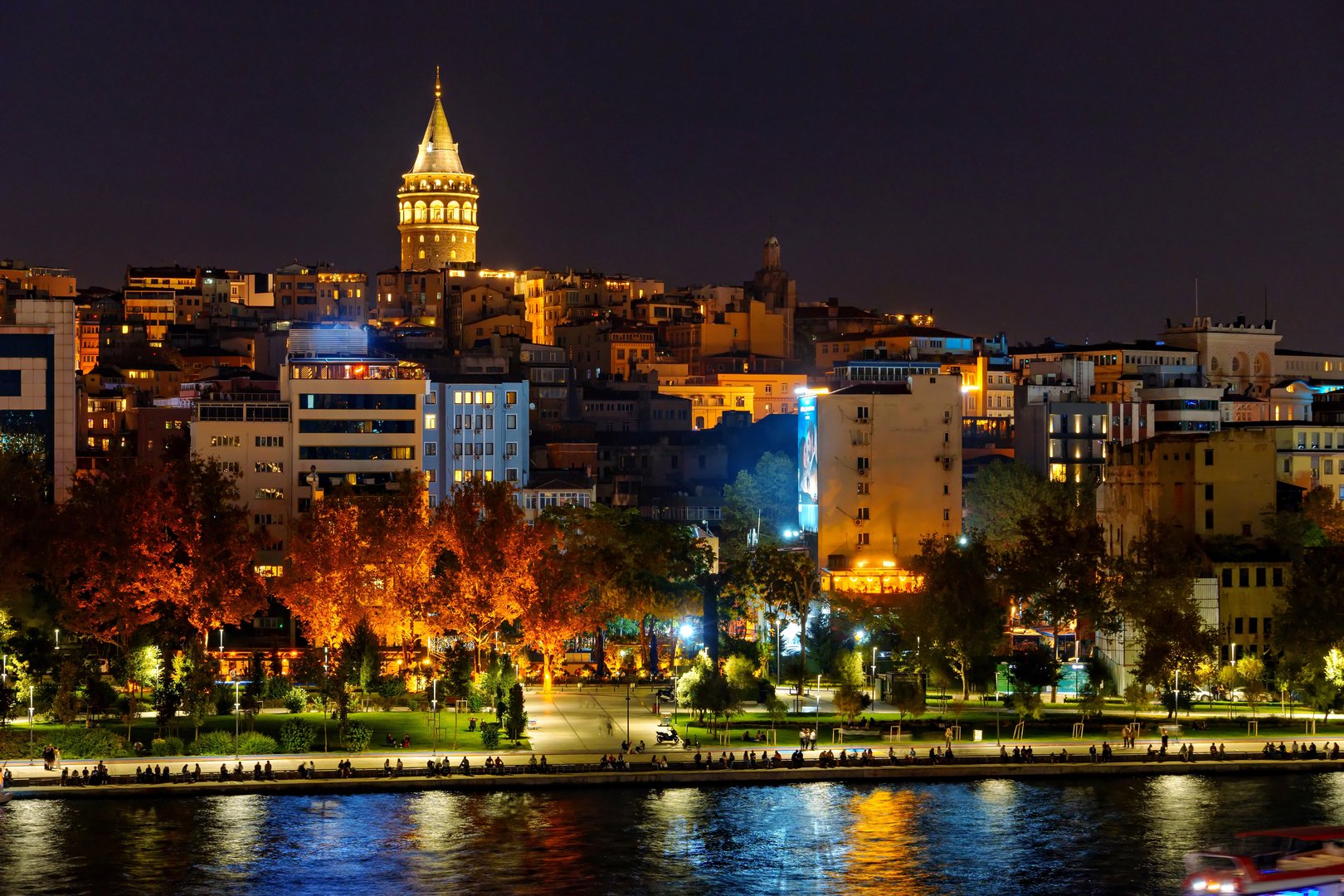 night cityscape view of Istanbul, Turkey, architecture of the city