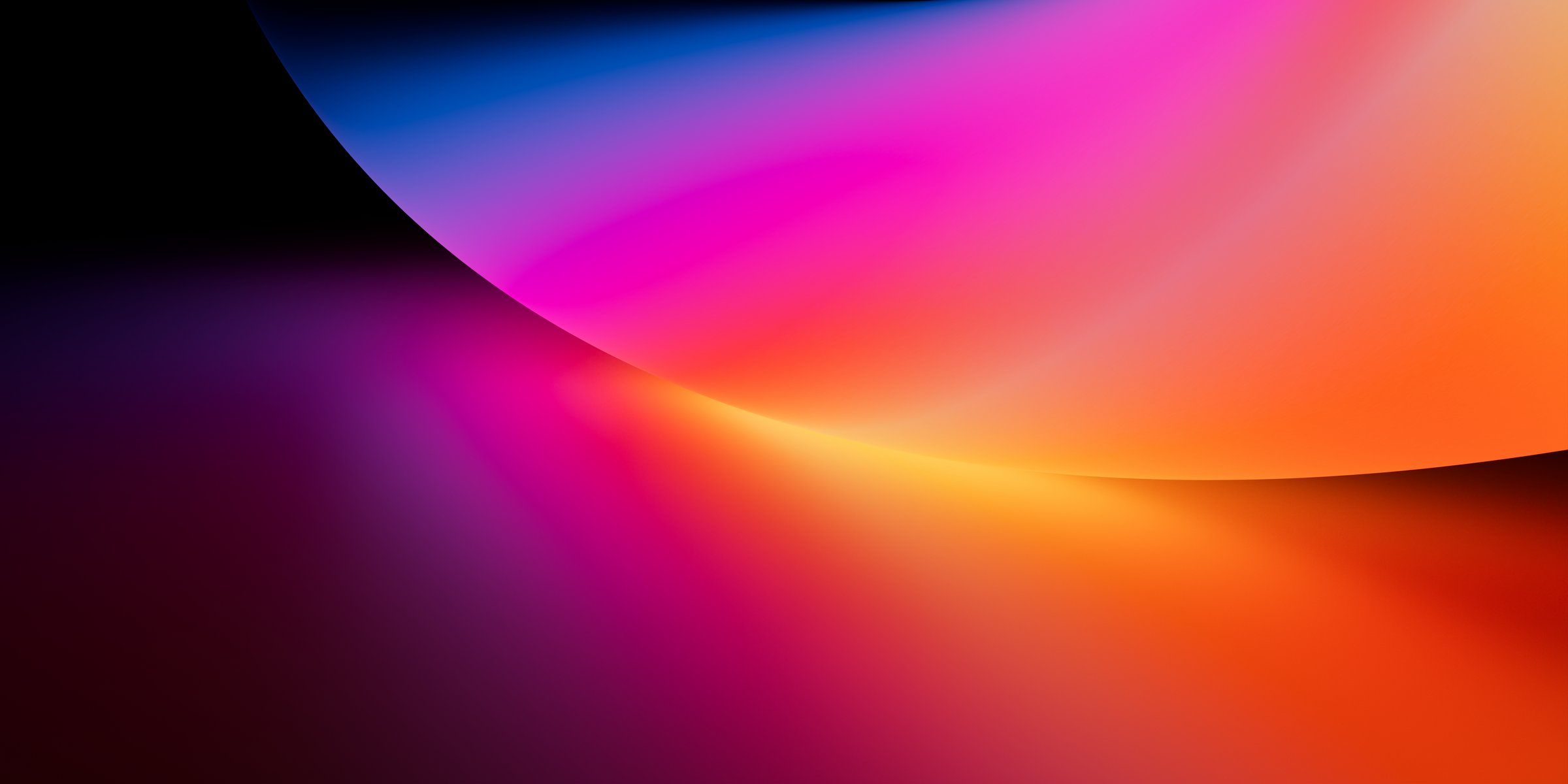 Minimal glowing neon half-sphere in pink and blue gradient on black, futuristic digital artwork ideal for stock creative backgrounds and design visuals.
