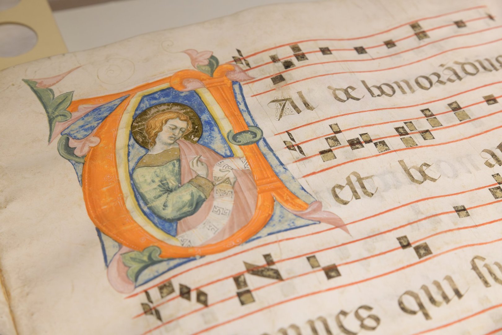 Illuminated antiphonary by Lippo Vanni, Siena (ca. 1340), tempera and gold on parchment. Collegiata Church of Santa Maria Assunta, San Gimignano, Italy.