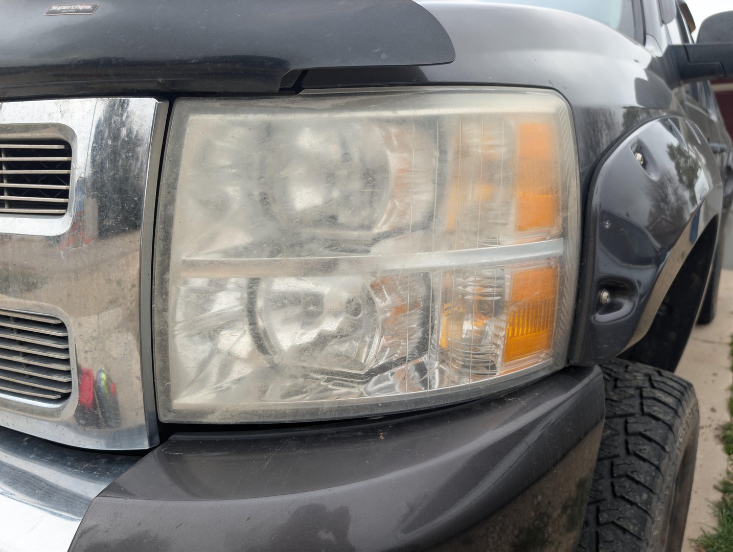 Before headlight restoration - truck cloudy headlights