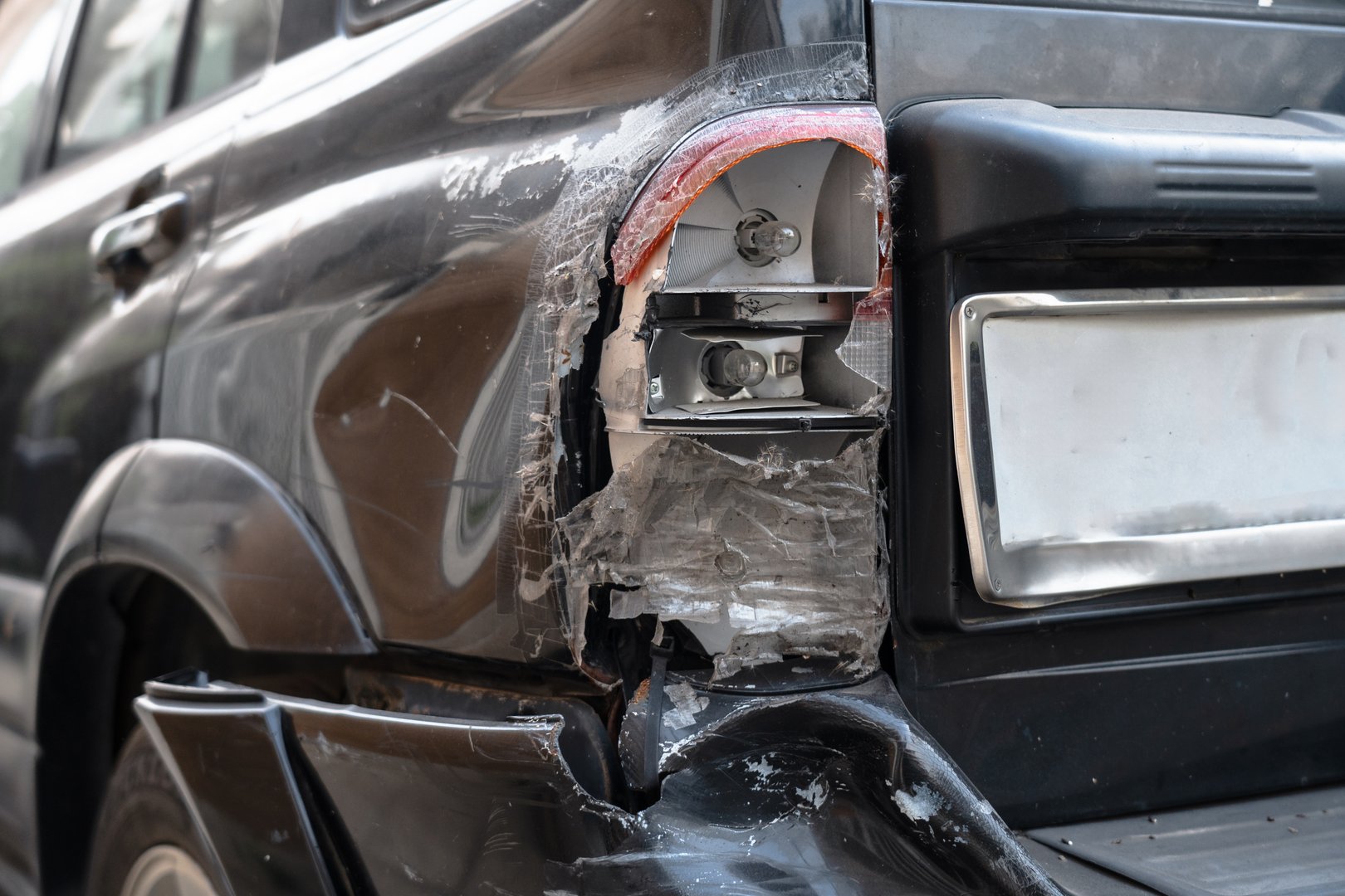 Vehicle with significant rear damage from collision