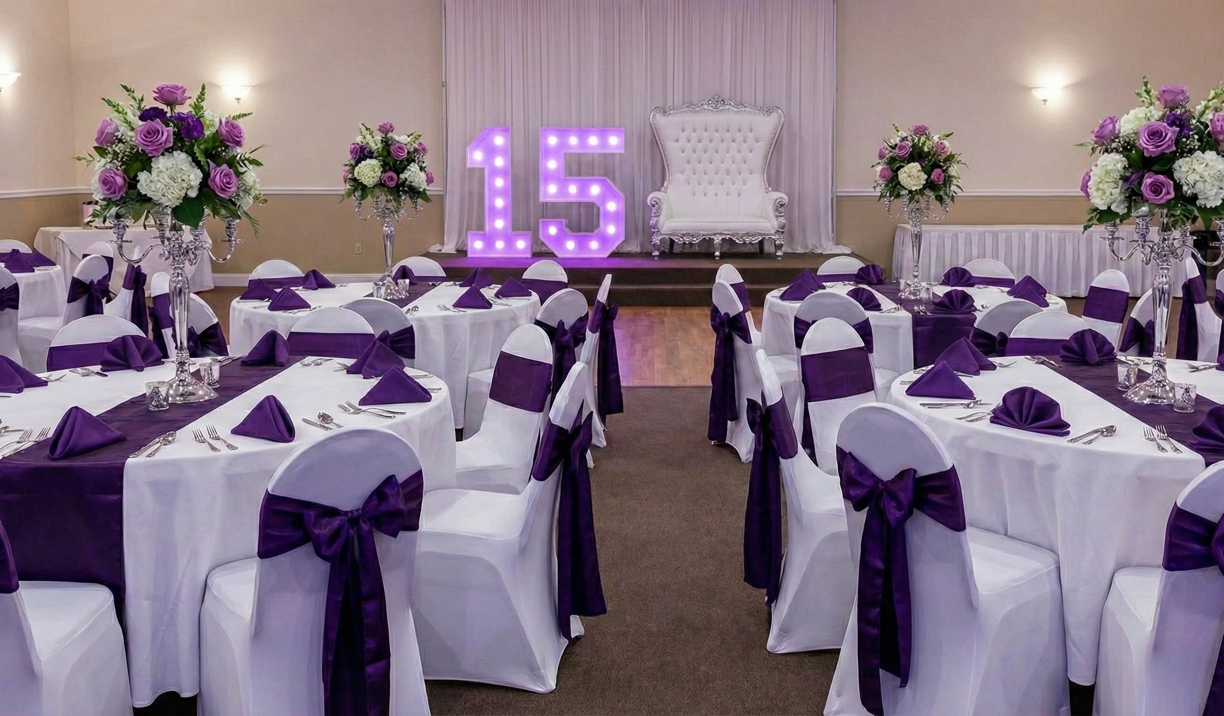 Elegant quinceañera celebration with romantic dim lighting