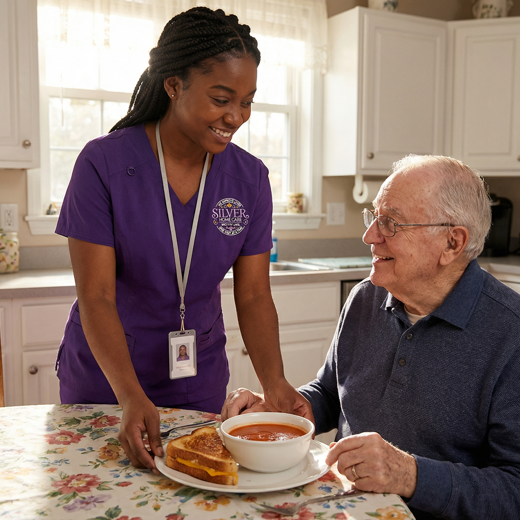 Home care agency caregiver with senior