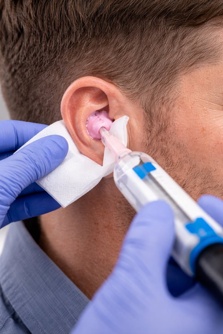 process of molded individual hearing aid earmolds. A man, having procedure making individual earmolds