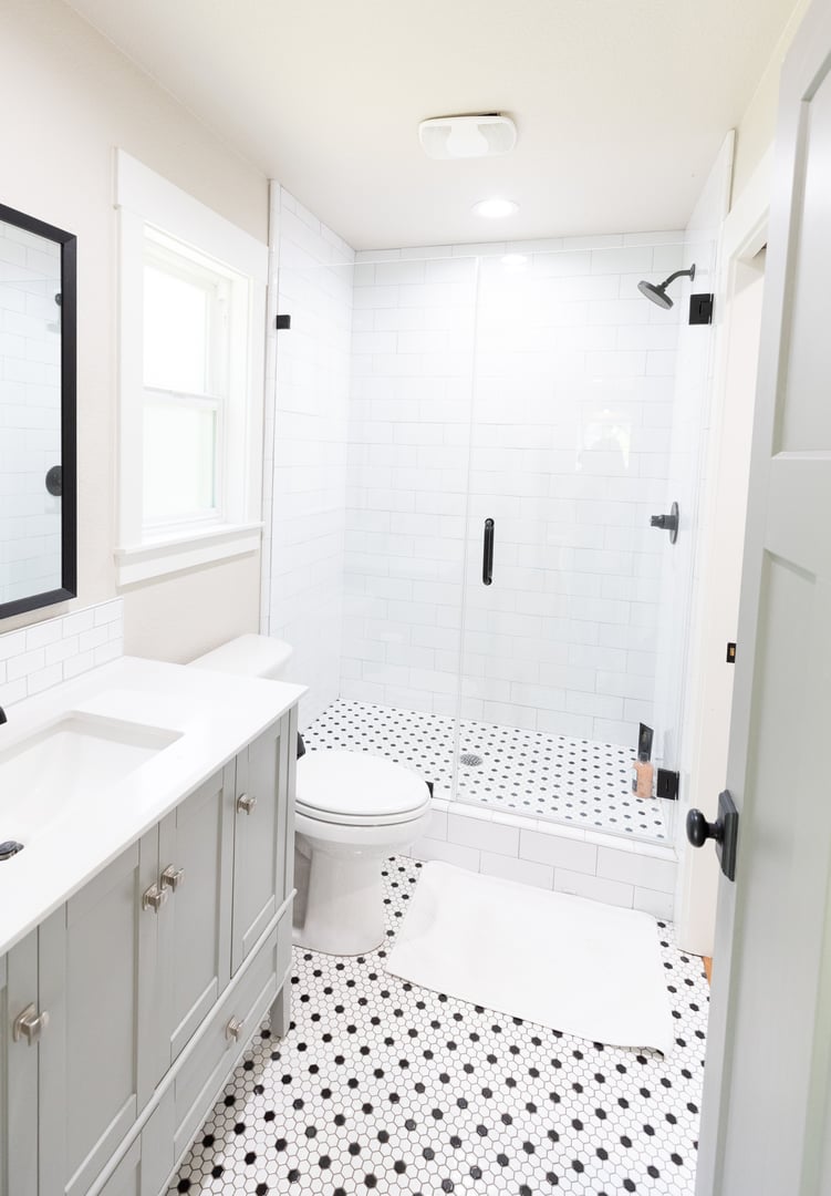 ADU bathroom with high-end tile and fixtures