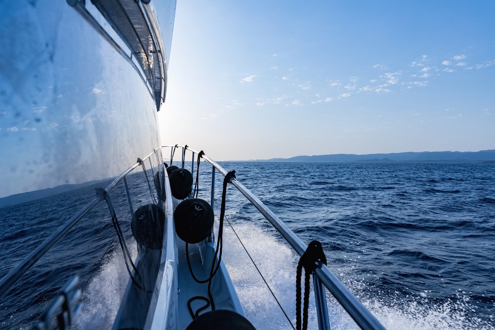 View of the sea from a yacht off the coast of Corsica, France