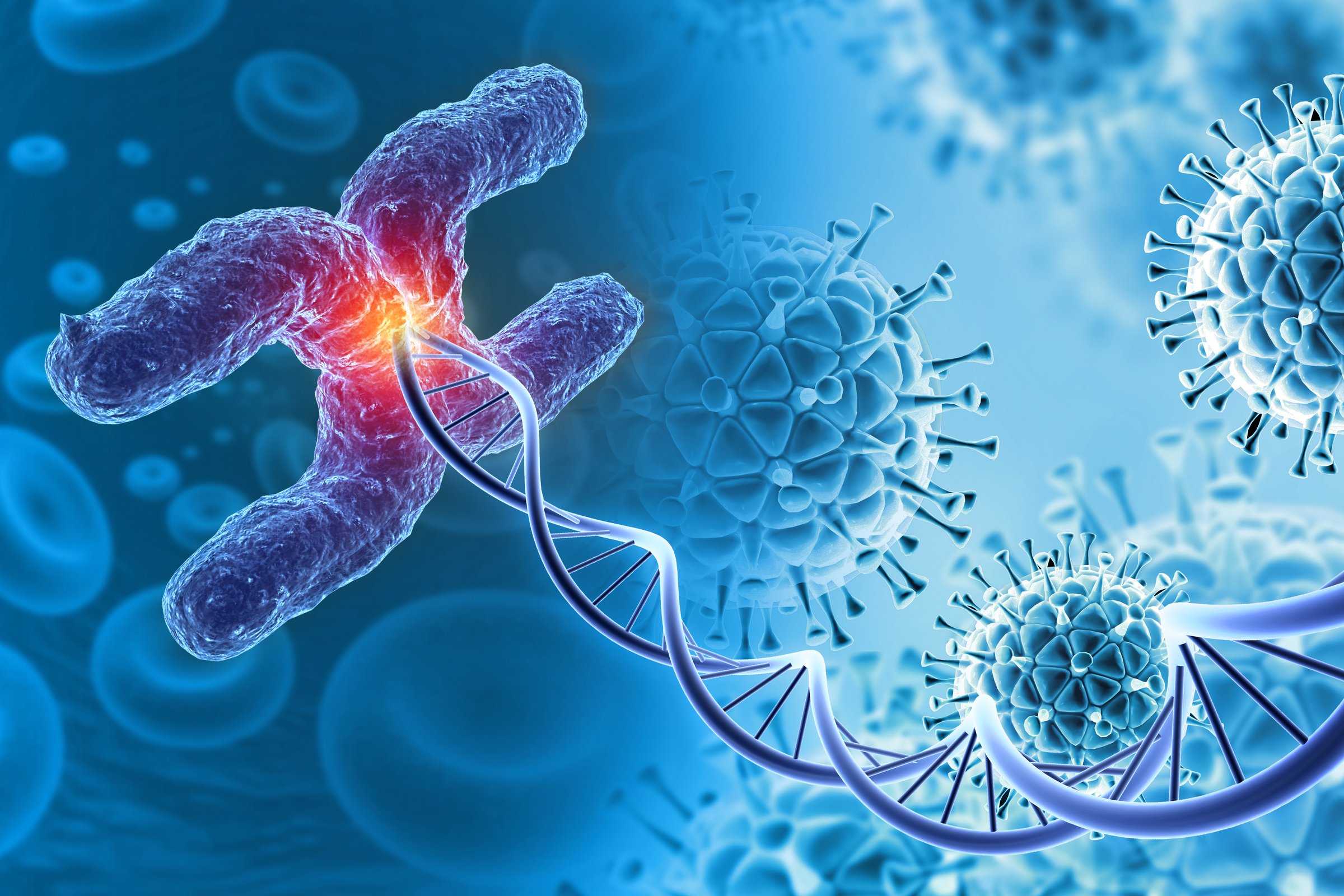 X Chromosome, DNA strand. Medical science and biotechnology background. 3d illustration