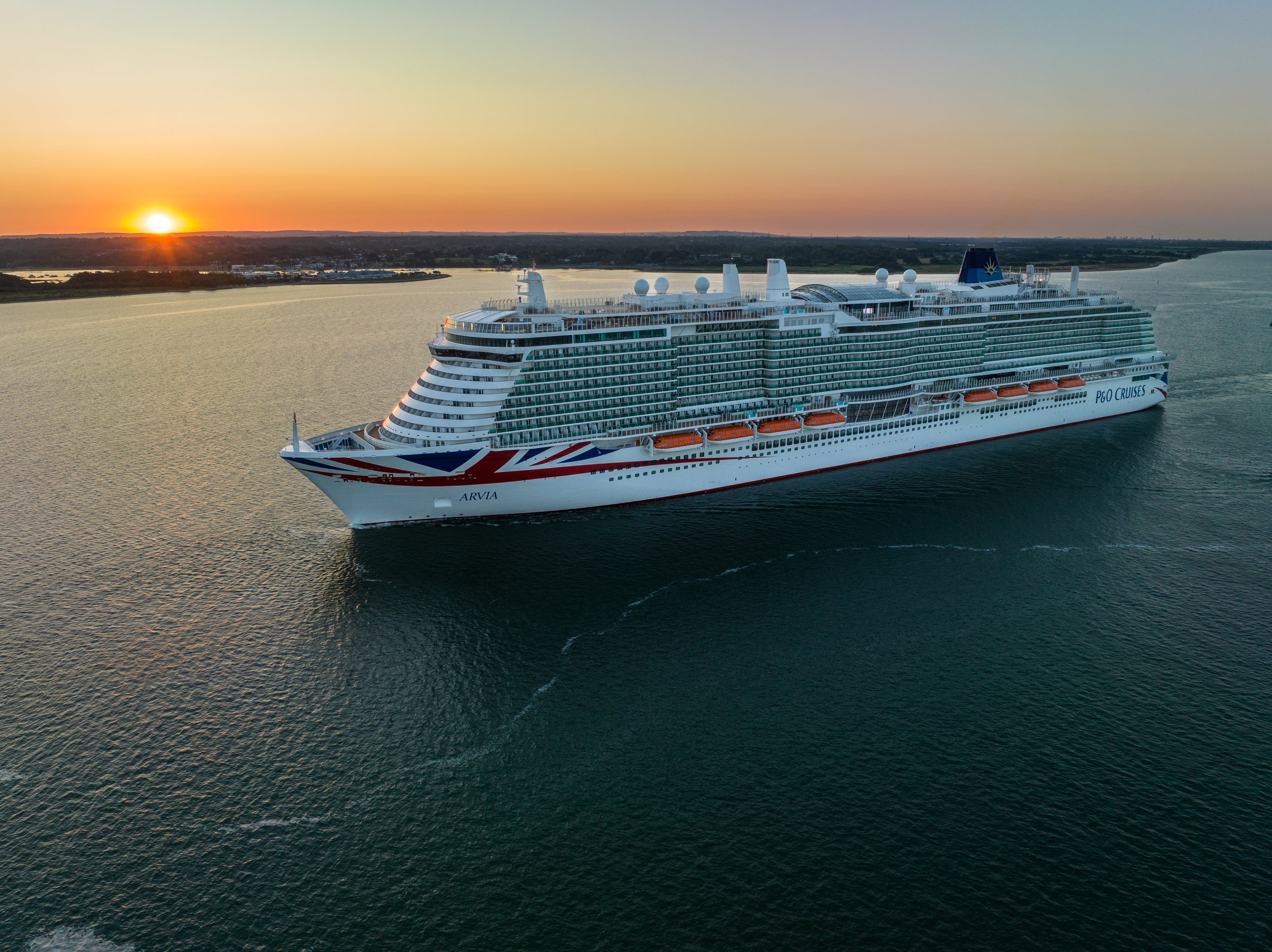 Arvia is an Excellence-class cruise ship in service for P&amp;O Cruises, a subsidiary of Carnival Corporation &amp; plc.  Arriving at Southampton aerial