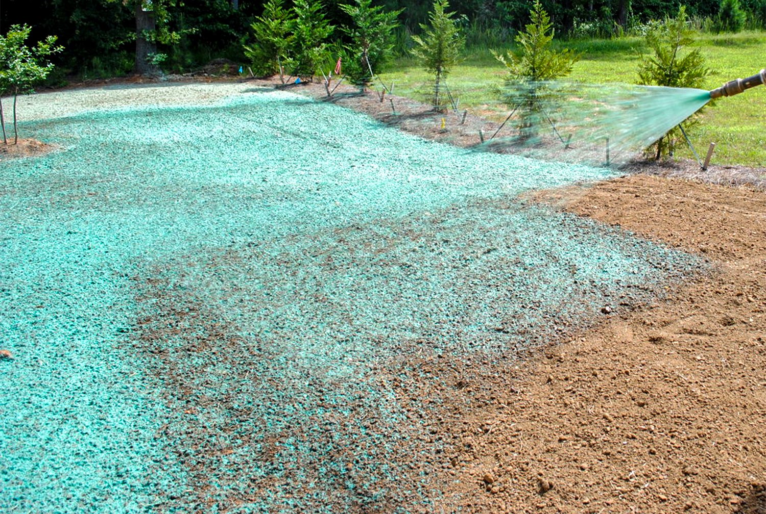 Hydroseeding equipment spraying seed mixture