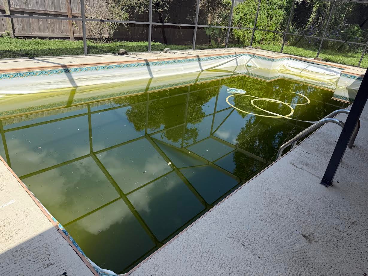 Pool before vinyl liner replacement - worn and faded