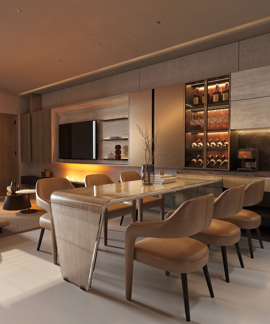 3d render of living room and dining space