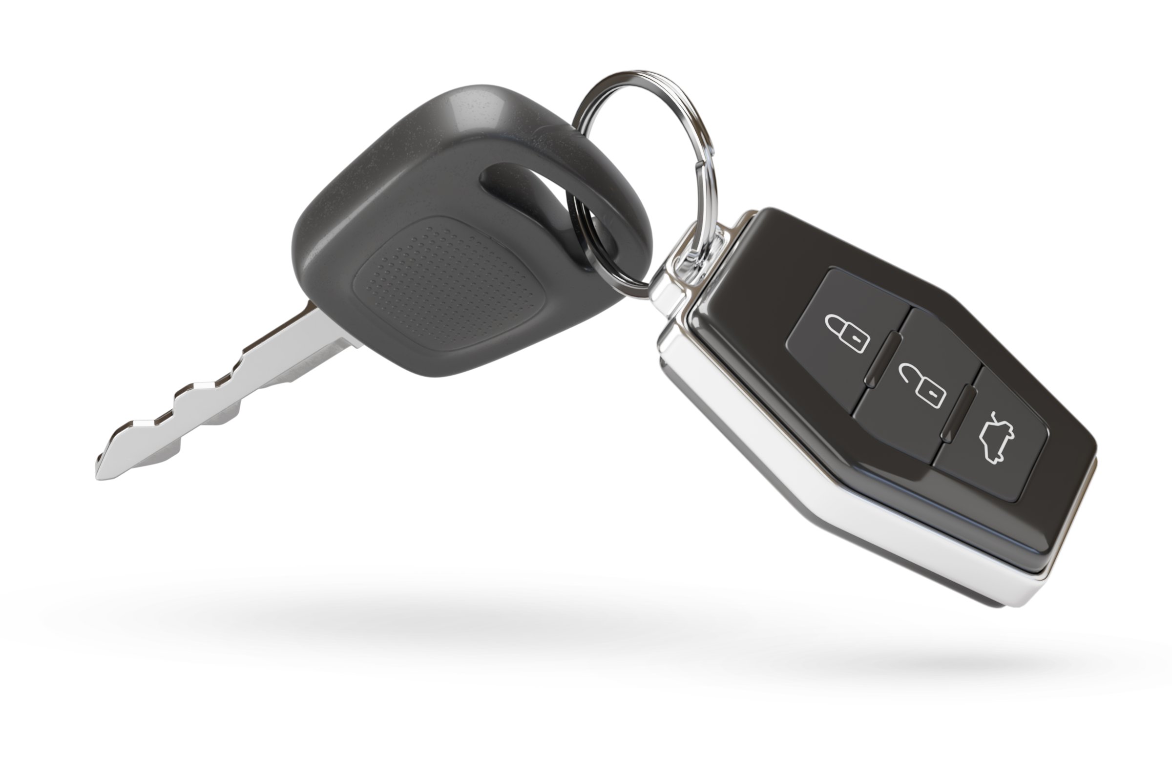 Car key with remote control isolated on white background. 3D illustration.