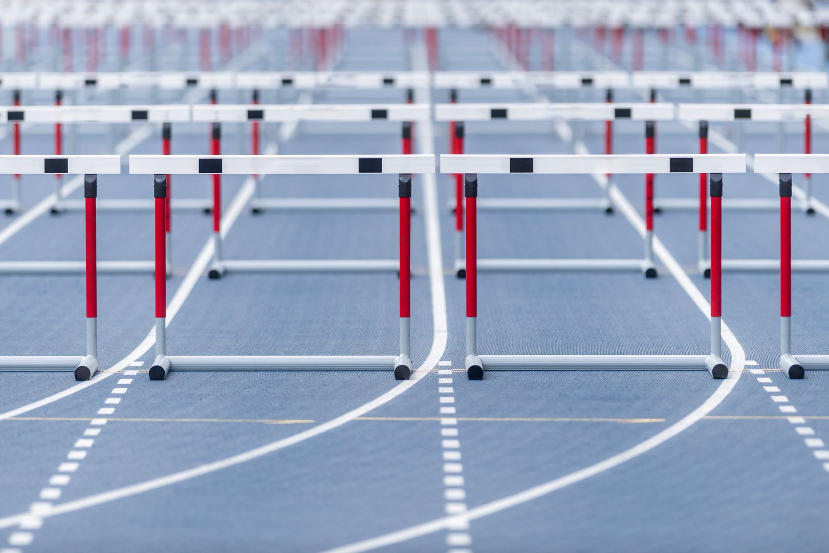 Hurdles ready for race. Horizontal sport theme poster, greeting cards, headers, website and app