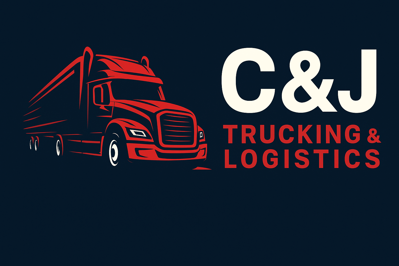 Red aggressive semi-truck in motion on dark background - C&J Trucking professional logistics banner