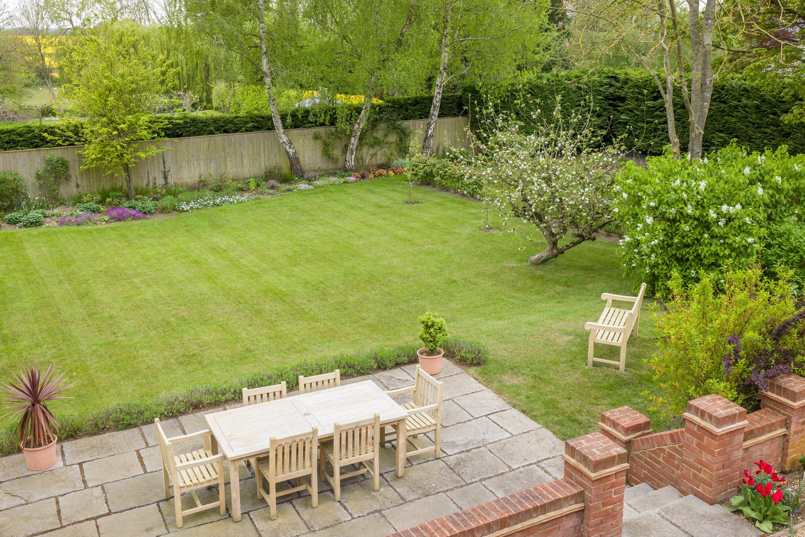 Beautiful garden patio with furniture