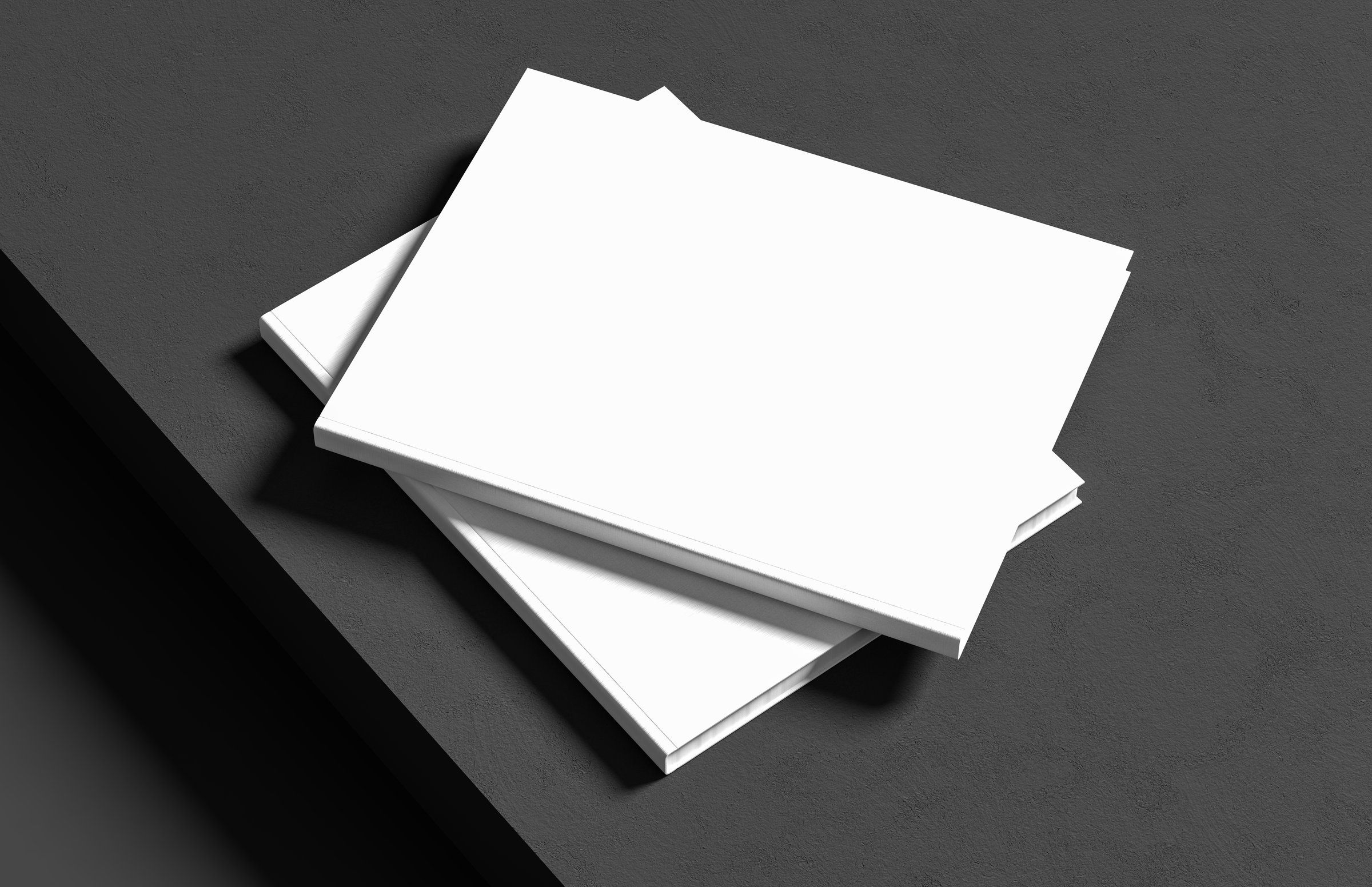 Hardcover book or catalogue mock up isolated on dark background.  3D illustration