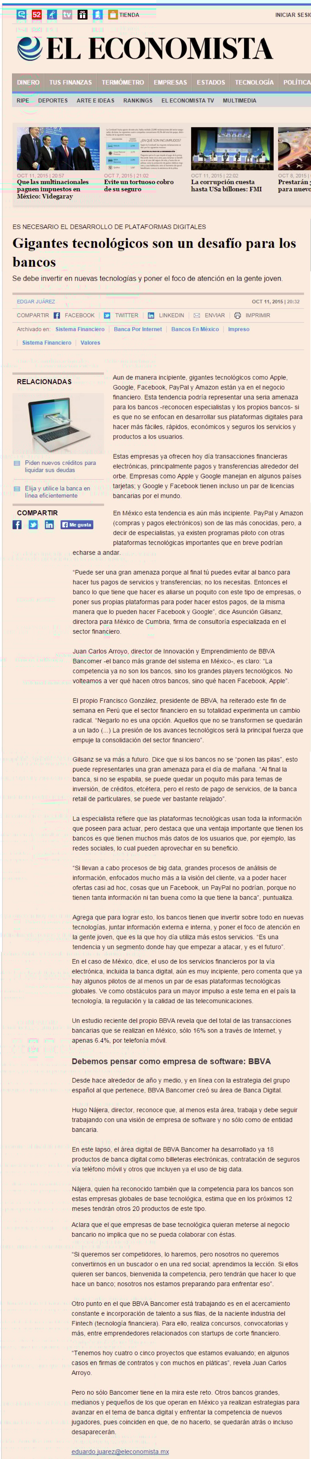 Gigantes tecnológicos son un desafío para los bancos - El Economista