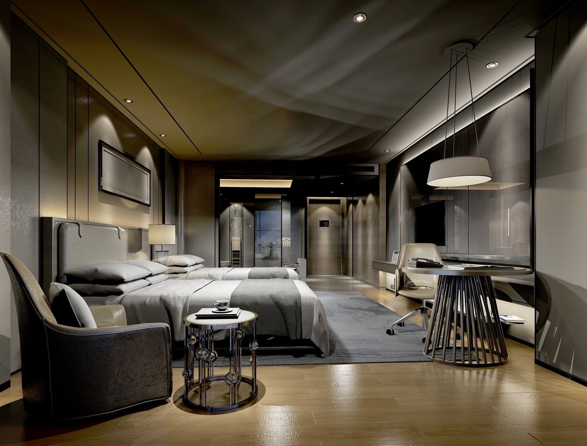 3d render of luxury hotel room