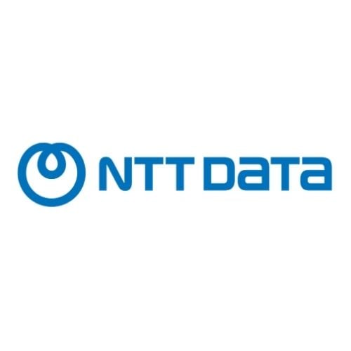 NTT Data logo featuring a stylized blue emblem and the company name in blue text on a white background.