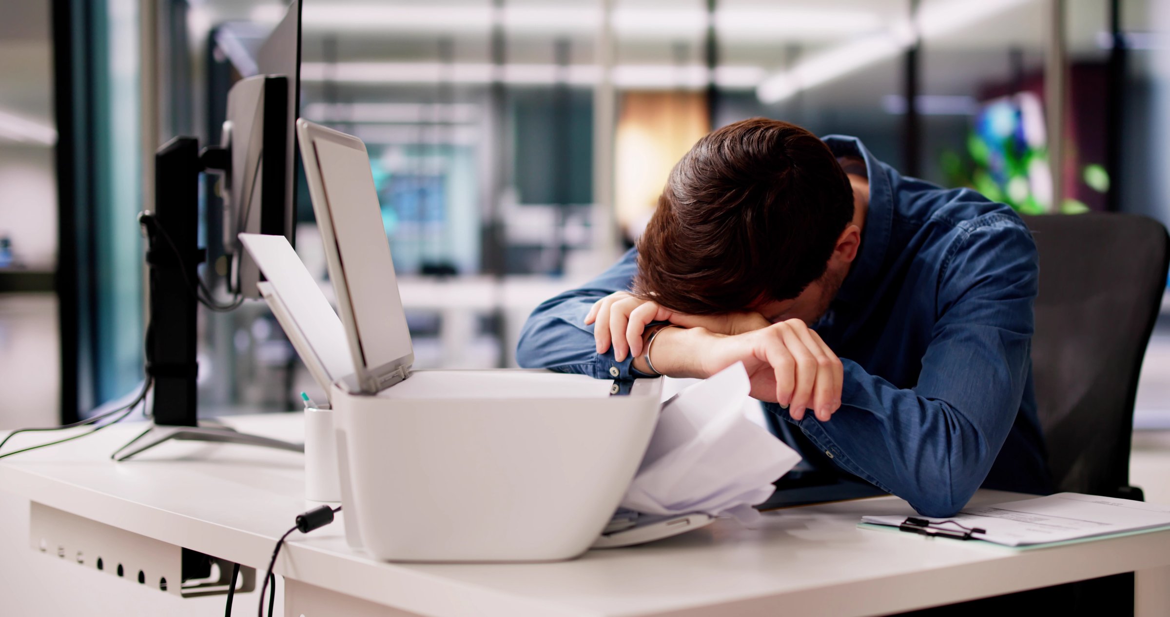 Broken Printer Problem. Man Tried To Fix Broken Photocopier