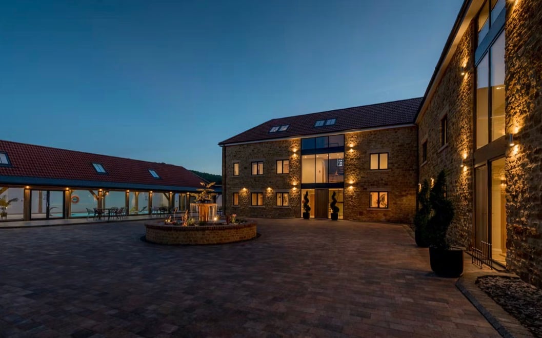 Croftview courtyard at dusk, Hinton St George, Somerset