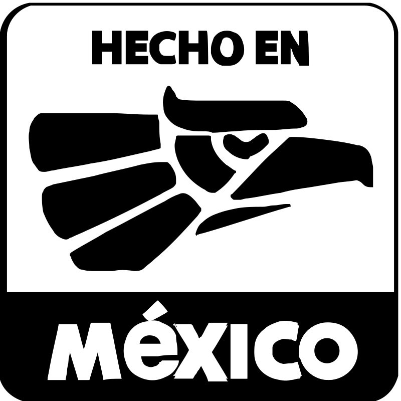 Black and white Hecho en México logo featuring an eagle head graphic.