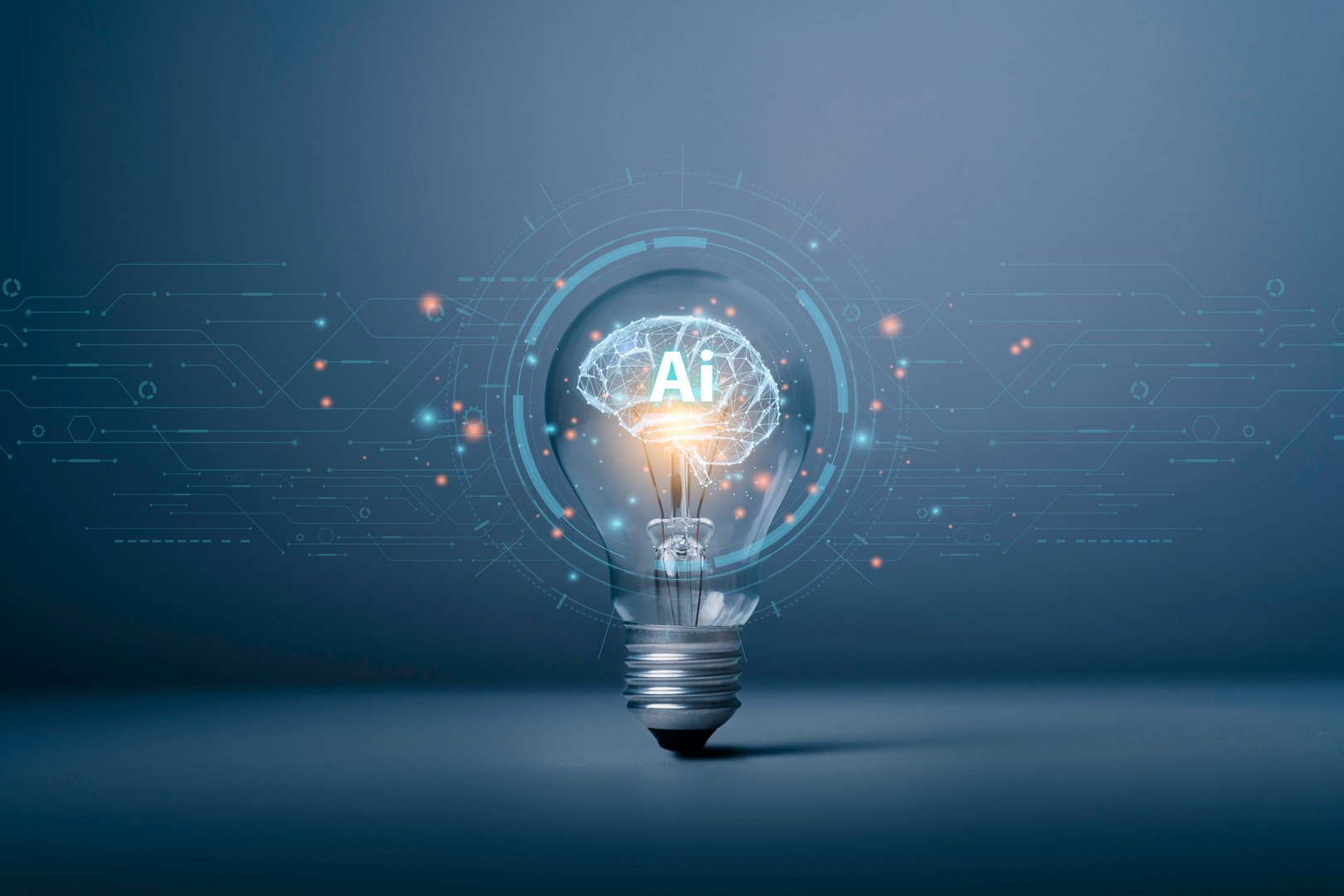 Generate AI technology. Machine learning on the big data network, Brain data creative in a light bulb to technology smart robot science and artificial intelligence technology, innovation of futuristic