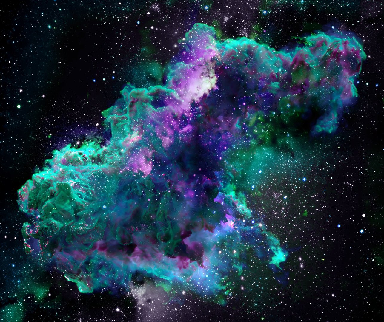 Illustration of a space cosmic background of supernova nebula and stars, glowing mysterious universe