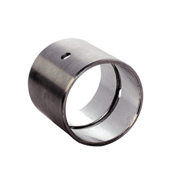 A metallic cylindrical bush with a small hole near the top, used as a mechanical component for reducing friction.