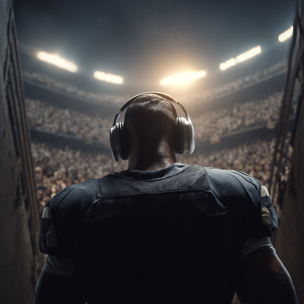 Athlete walking through packed stadium tunnel towards field