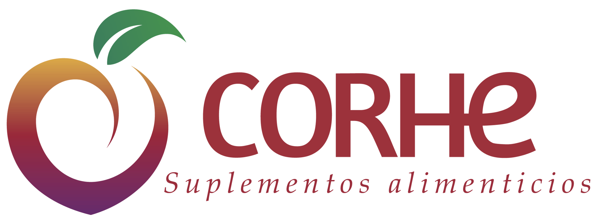 Logo of Corhe Suplementos Alimenticios with a stylized multicolored apple symbol.