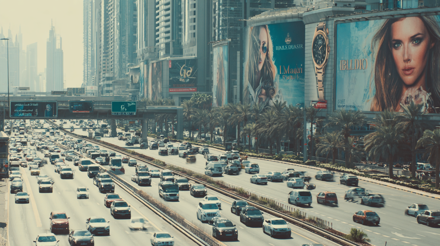 High-angle cinematic shot of Dubai highways during