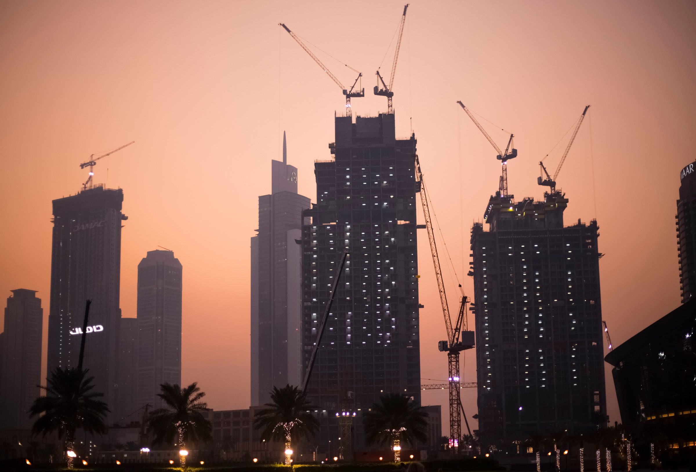 Dubai, UAEmirates - October 5, 2019. Dubai skyline construction view, sunset, summer