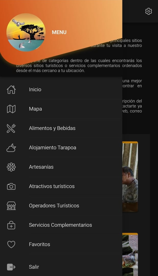 Pantalla de menú principal en español de la aplicación Explore Cuyabeno