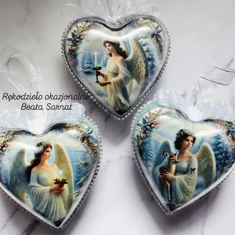 Komplet serduszek dwustronnie ozdobione