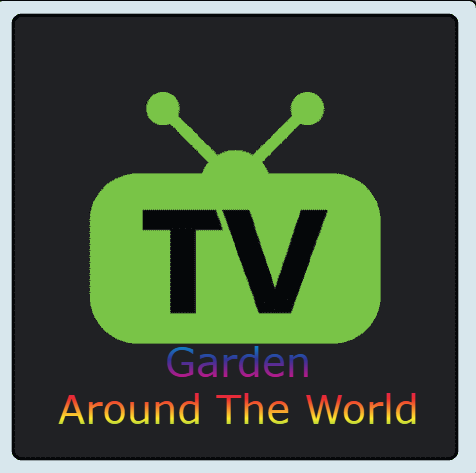 Logo with a green TV icon, Garden in green text, Around The World in orange text, on a black background.
