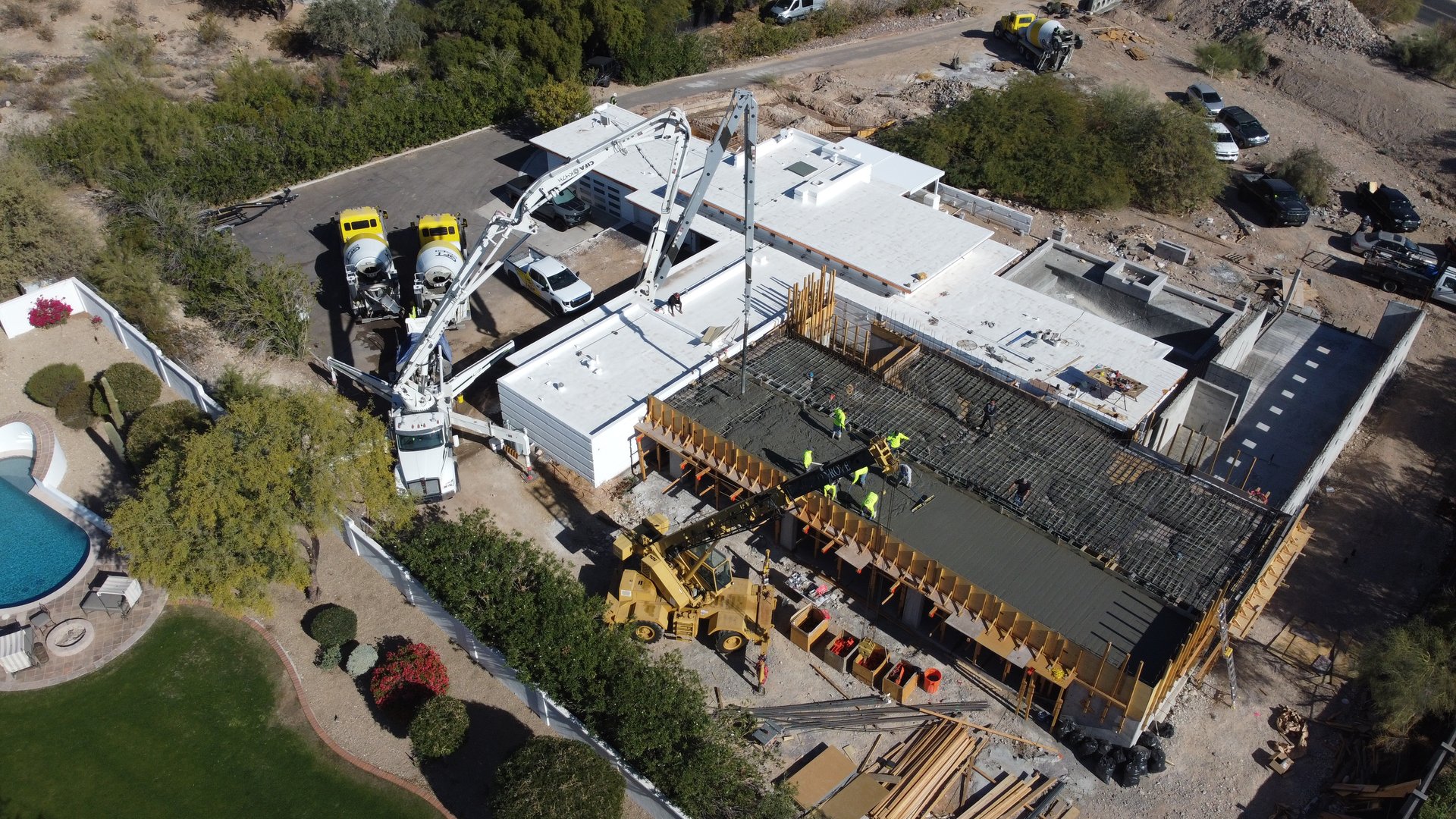Aerial view of residential concrete structure work