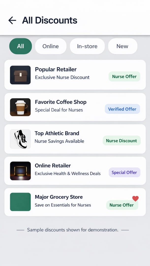 NursePerks all discounts screen showing available nurse deals