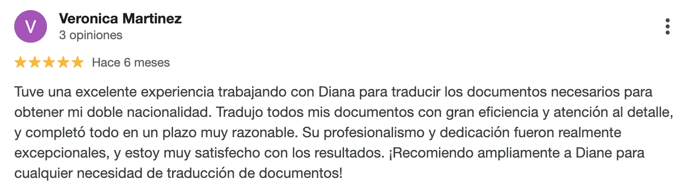 Opinión positiva sobre traducciones certificadas confiables
